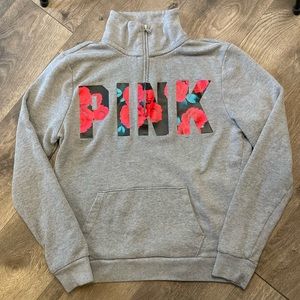 Pink 1/4 zip floral pullover sweatshirt